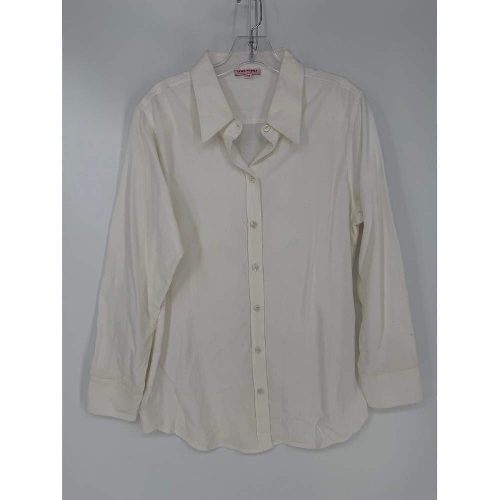 Kayce Hughes Button Down Shirt Womens 12 Cream Cotton Long Sleeve Professional